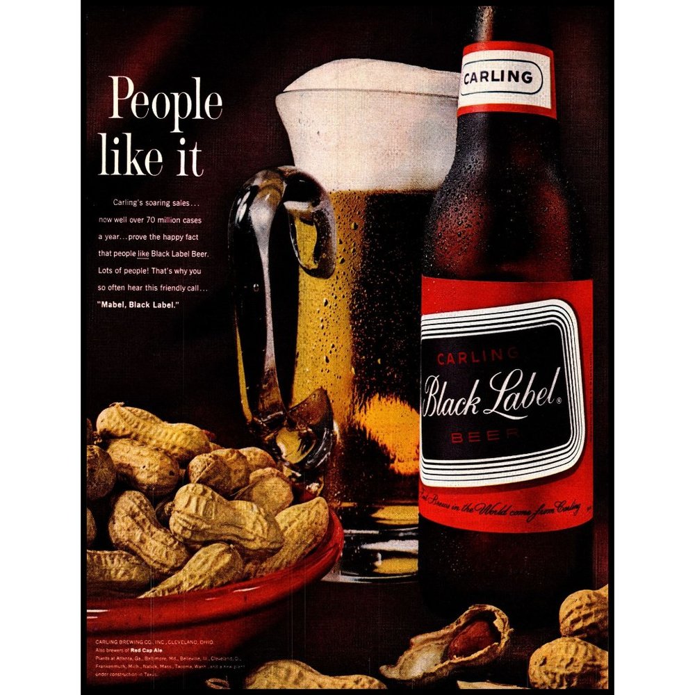 1963 Carling Black Label Beer Vintage Print Ad Frosty Mug Head Peanuts Wall Art